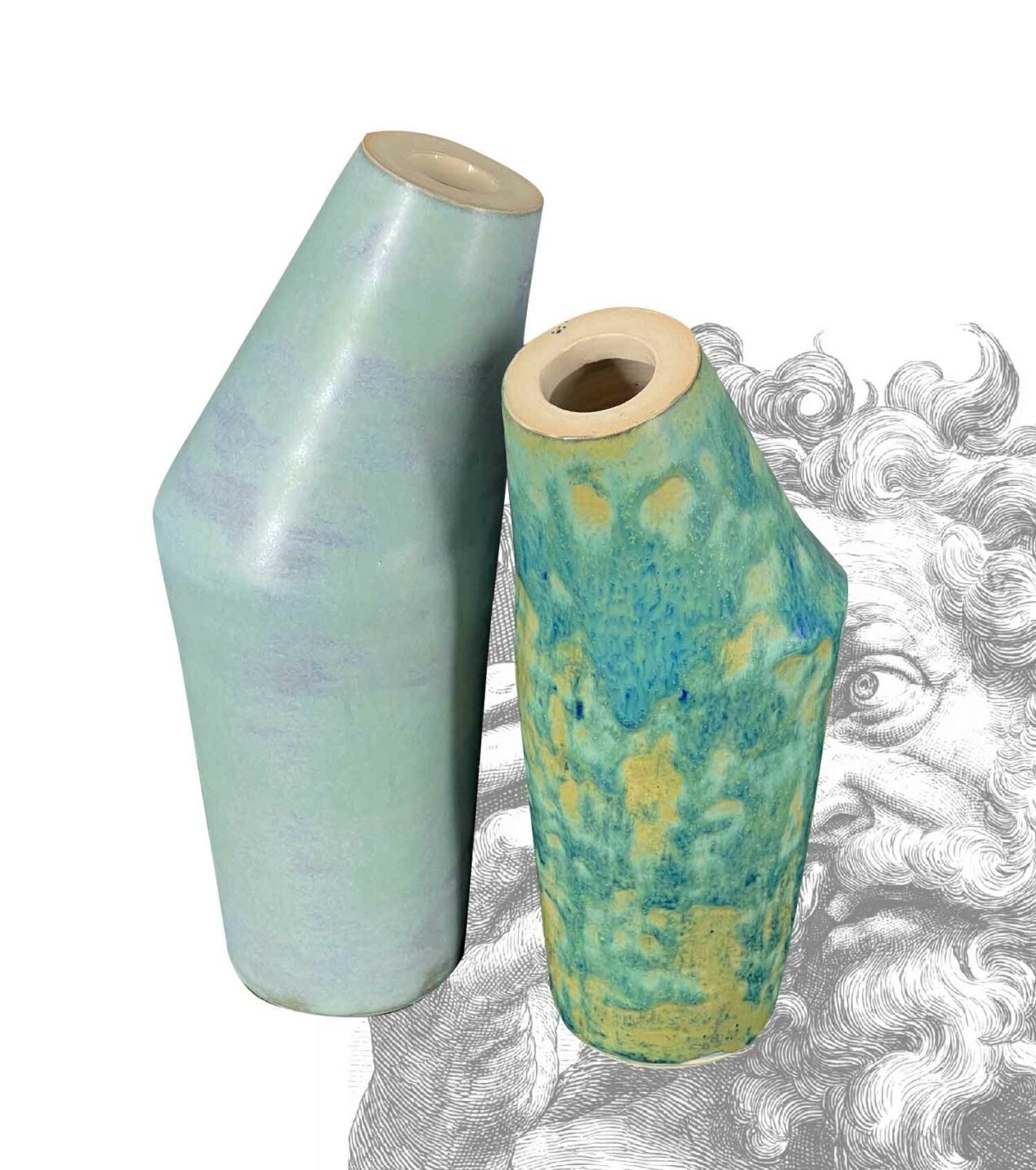 Duo de vases vert gris