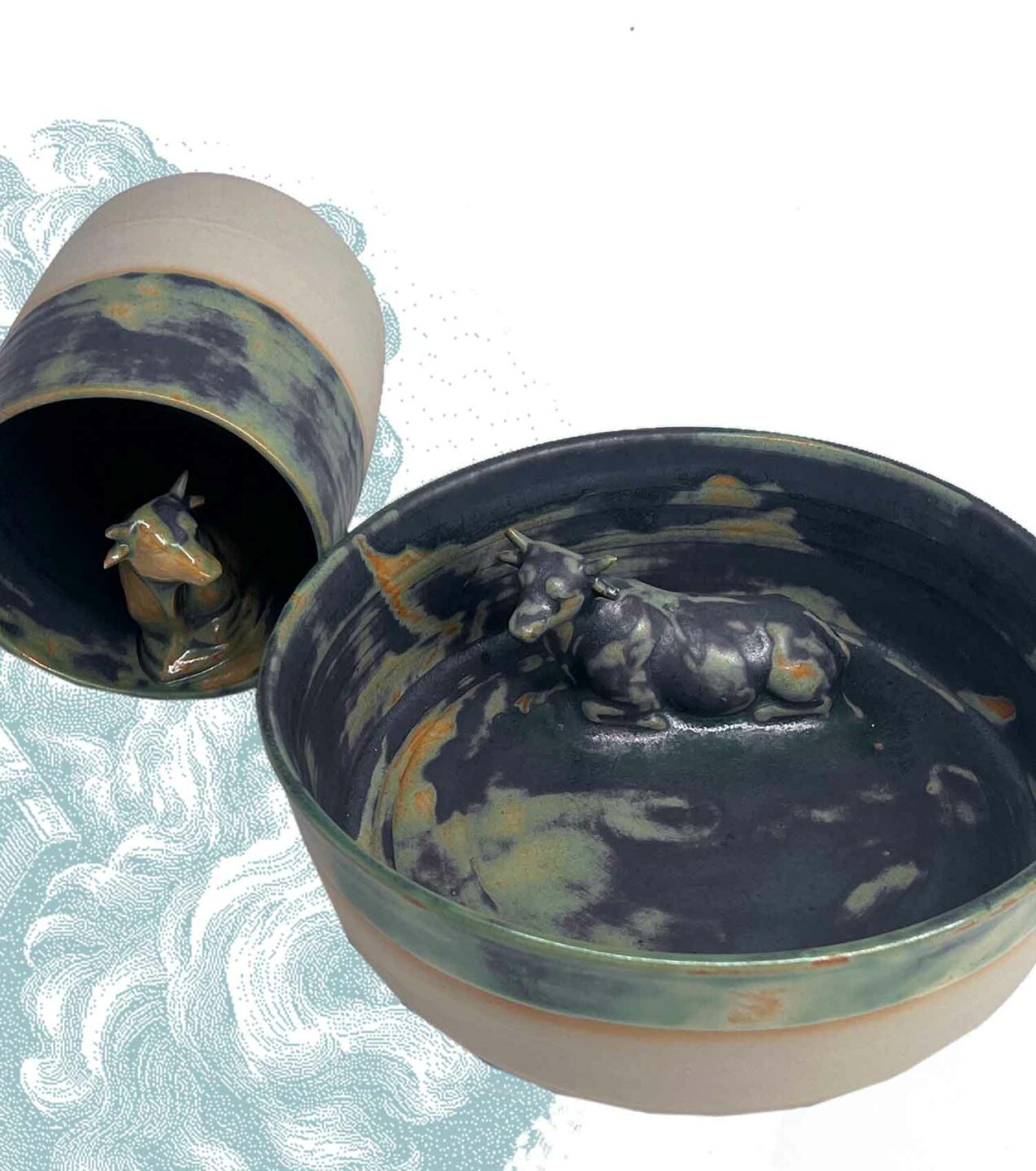 Ensemble mug + assiette avec vache